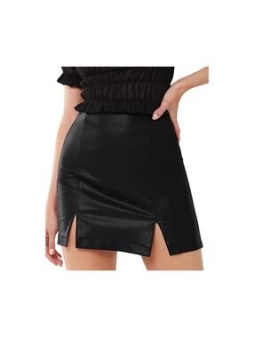MangoPop Faux Leather Mini Skirt Womens M Black High Waist Bodycon Style